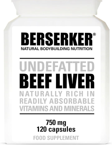 Berserker Desiccated Beef Liver Supplement 750Mg Per Capsule 500 Capsules, Un-Defatted To Provide Full Absorption Of Naturally Occurring Vitamins And Minerals Found In Beef Liver | Made In The Uk