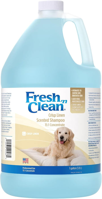 Pet-Ag Fresh ’N Clean Crisp Linen Scented Shampoo (15:1 Concentrate) - 1 Gallon - Soothes Dry, Irritated Skin With Vitamin E & Aloe Vera - Strengthens & Repairs Coats - Gluten Free