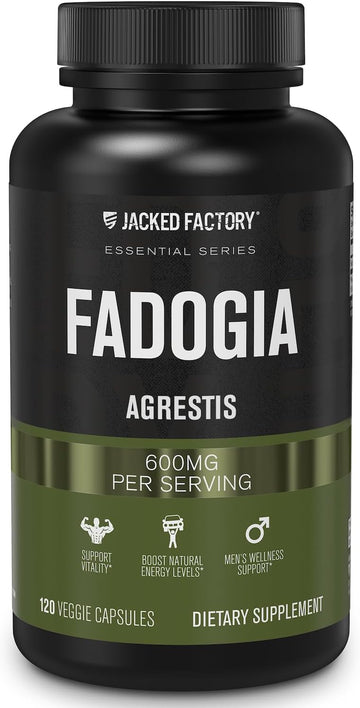 Jacked Factory Essentials Fadogia Agrestis Extract - Fadogia Agrestis 600Mg For Vitality & Energy Support, Enhanced Strength, Endurance, & Muscle Growth - 120 Veggie Capsules