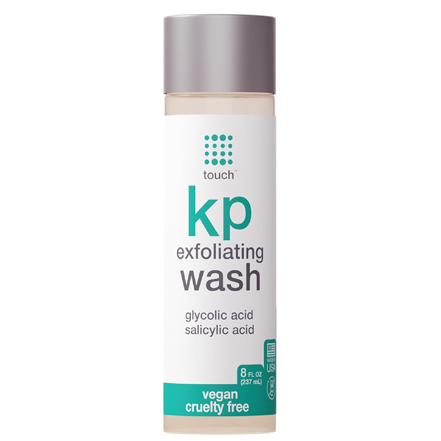 TOUCH Keratosis Pilaris Exfoliating Body Wash Cleanser - KP Body Wash with 15% Glycolic Acid, Aloe Vera, & Hyaluronic Acid - 8 Ounce