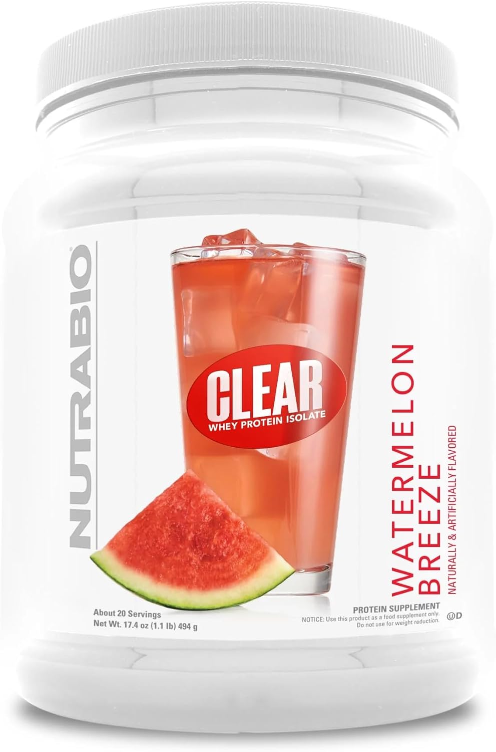 NutraBio Clear Whey Protein Isolate ? Pure Whey Isolate for Men and Women, Delicious Fruit Flavors ? Non-GMO, Zero Lactose ? Watermelon Breeze, 20 Servings