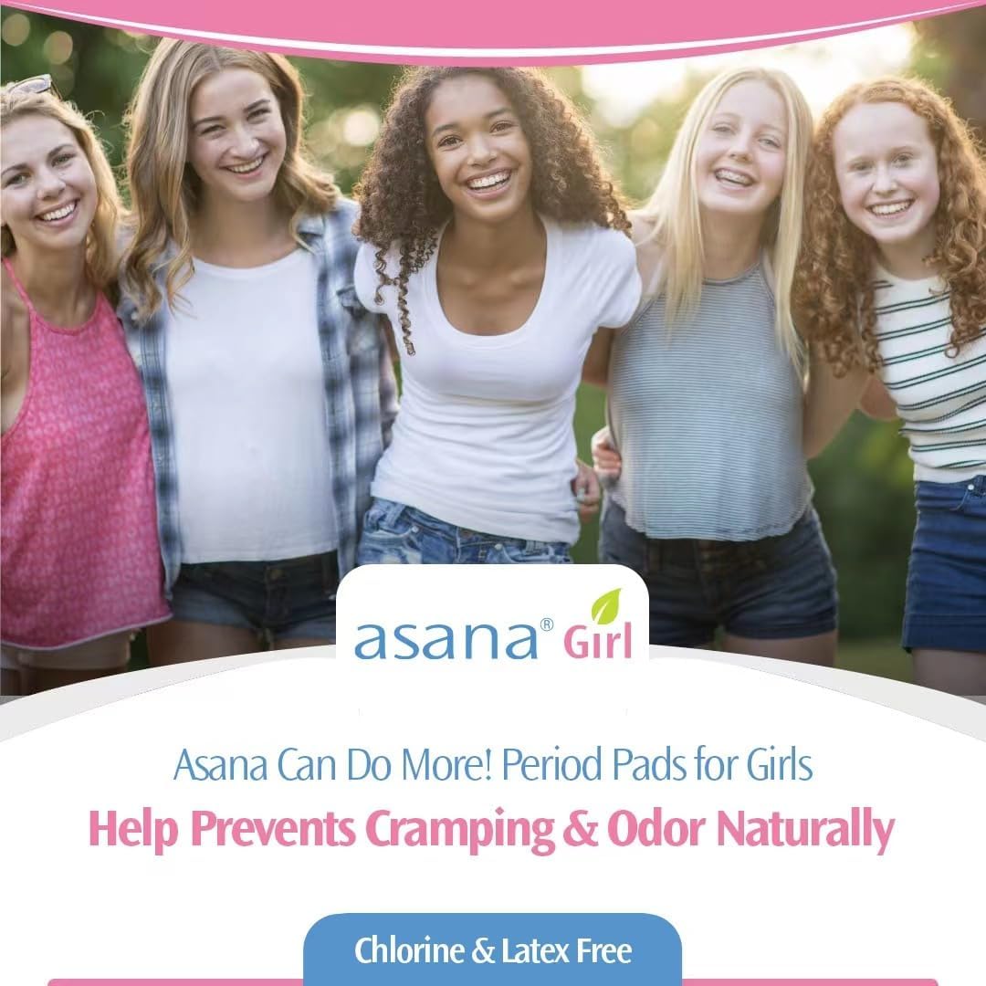 Asana Natural Teen Period Pads Combo Pack (Mini, Mini Long, Liner, and Women Reg - Chlorine Free & Chemical Free, Organic Cotton Cover (Tween, Teen 64 Count) : Health & Household