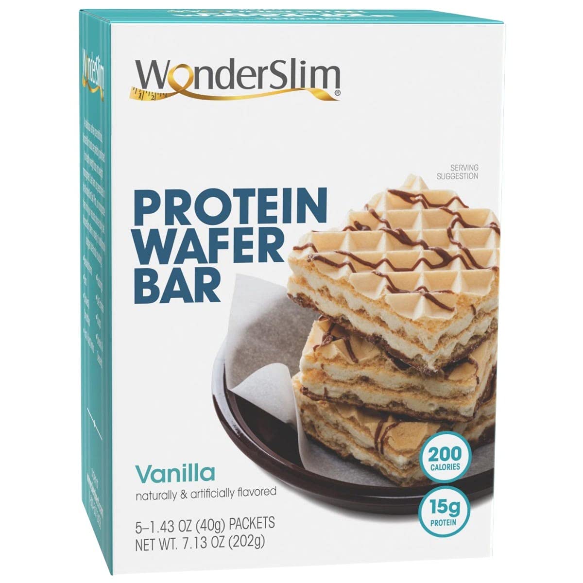 WonderSlim Protein Wafer Snack Bar, Vanilla, 200 Calories, 15g Protein, 0mg Cholesterol (5ct)
