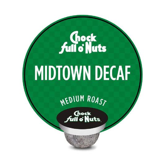 Chock Full o’Nuts Midtown Decaf Medium Roast, K-Cup Compatible Pods (12 Count) - Arabica Coffee in Eco-Friendly Keurig-Compatible Single Serve Cups