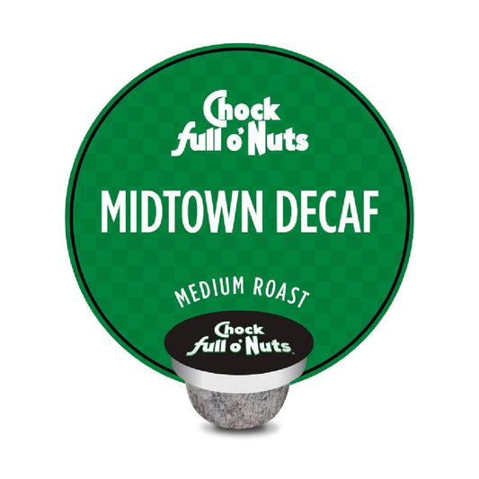 Chock Full o’Nuts Midtown Decaf Medium Roast, K-Cup Compatible Pods (12 Count) - Arabica Coffee in Eco-Friendly Keurig-Compatible Single Serve Cups