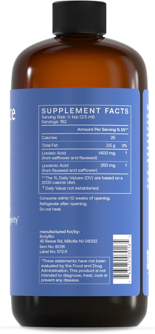 Bodybio Balance Oil - Vegan Omega 3 6 Supplement – Cold-Pressed Safflower & Flaxseed Oil – Supports Brain Function, Healthy Skin, And Mood : Health & Household