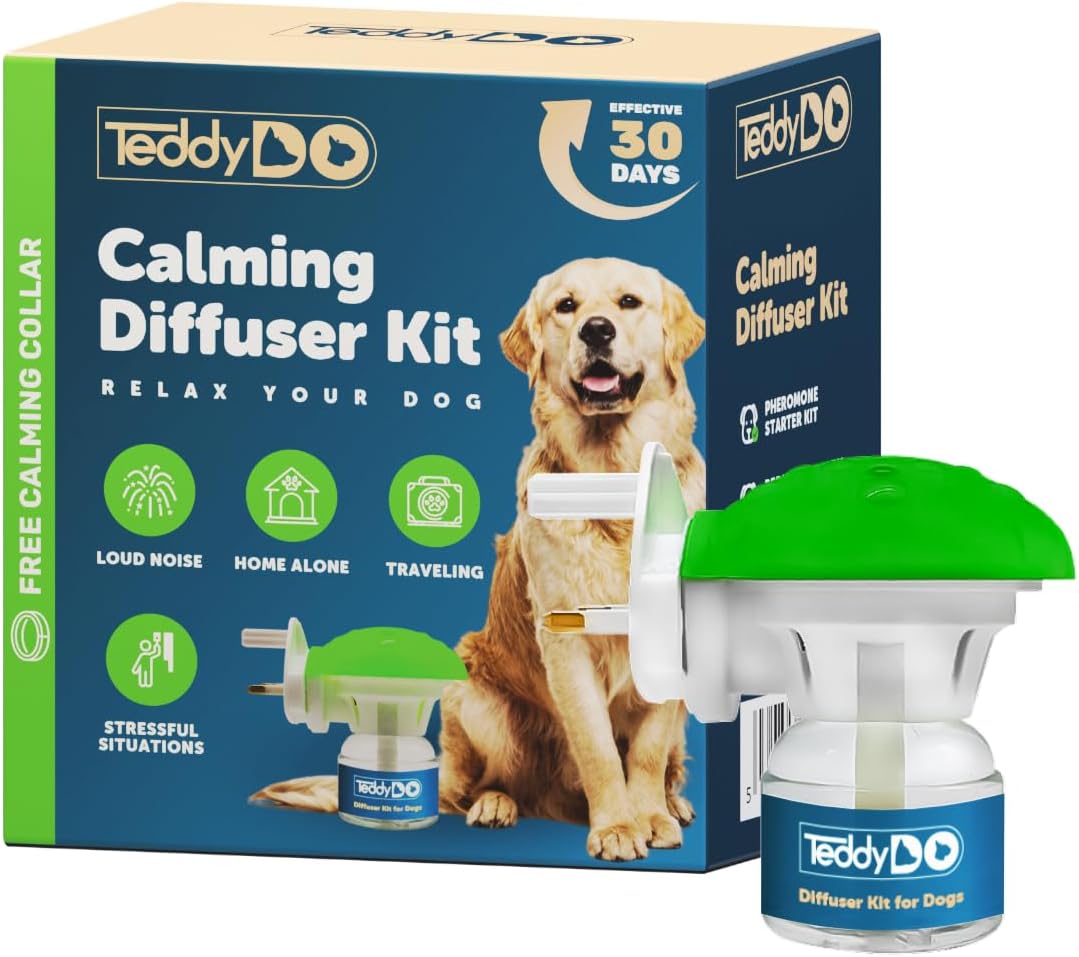 TeddyDo Calming Diffuser for Dogs | UK Plug In |Days Starter Kit | Free Calming Collar |Comfort, Calming and Relax Anxious Dog and Other Problematic Behaviors| 48 ml