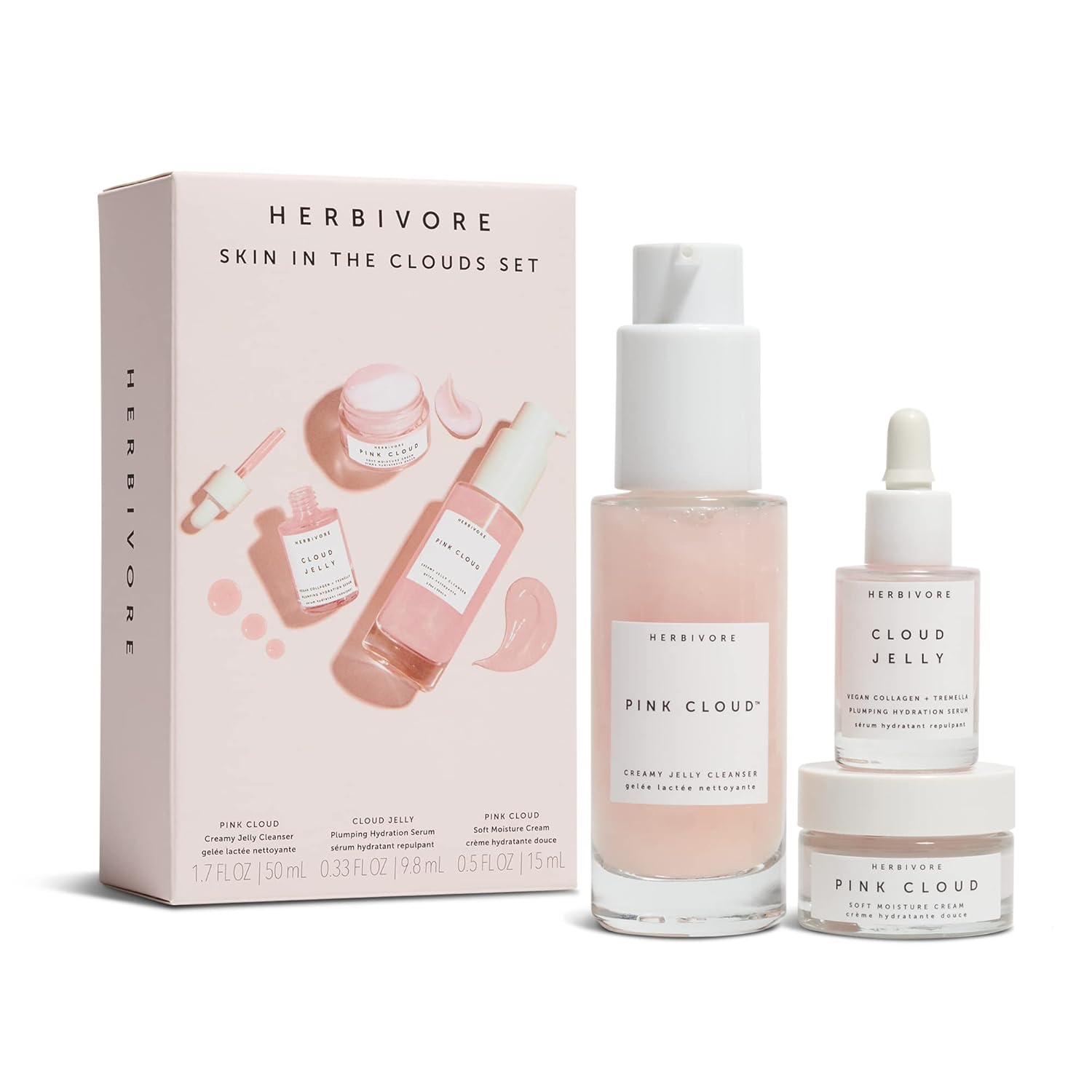 Herbivore Pink Cloud Creamy Jelly Cleanser | Hydrating Face Wash With Rosewater, Squalane + Tremella Mushroom, Gently Cleanses + Removes Makeup, Vegan, Plant-Based, Cruelty-Free