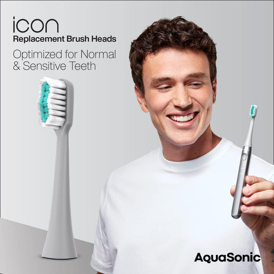 Aquasonic Icon Replacement Brush Heads | Compatible With Aquasonic Icon Toothbrush | 2 Brush Heads | For Normal & Sensitive Teeth (Stone)