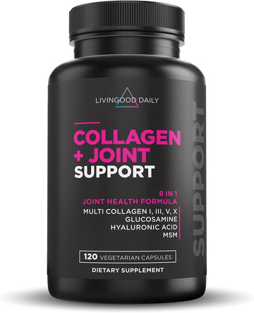 Livingood Daily Collagen Peptides + Joint Support, 120 Capsules - Multi Collagen Pills (Type I, Iii, V, X) With Hyaluronic Acid, Glucosamine, Msm & Boswellia Serrata - Collagen Supplements For Joints