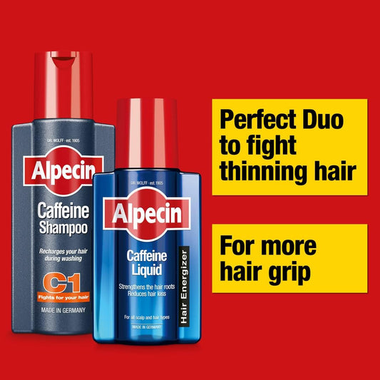 Alpecin Caffeine Shampoo C1 And Liquid | Natural Hair Growth For Men | Energizer For Strong Hair | Hair Care For Men Made In Germany | Set Of 250Ml Shampoo And 200Ml Liquid