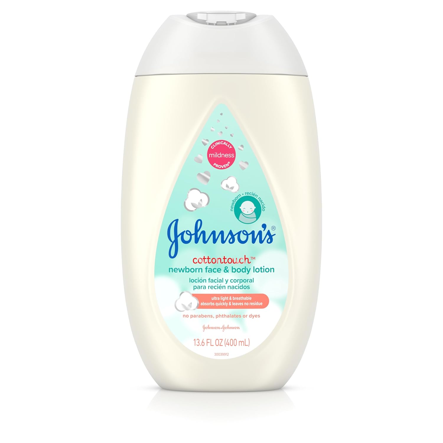 Johnson'S Cottontouch Newborn Baby Face And Body Lotion, Hypoallergenic Moisturization For Baby'S Skin, Made With Real Cotton, Paraben-Free, Dye-Free, 13.6 Fl. Oz