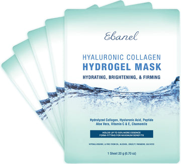 Ebanel 5-Pack Hydrogel Collagen Mask For Face, Instant Brightening Hydrating Face Mask Sheet Mask For Firming, Lifting Anti Aging Anti Wrinkle With Hyaluronic Acid, Peptide, Aloe Vera, Vitamin C & E