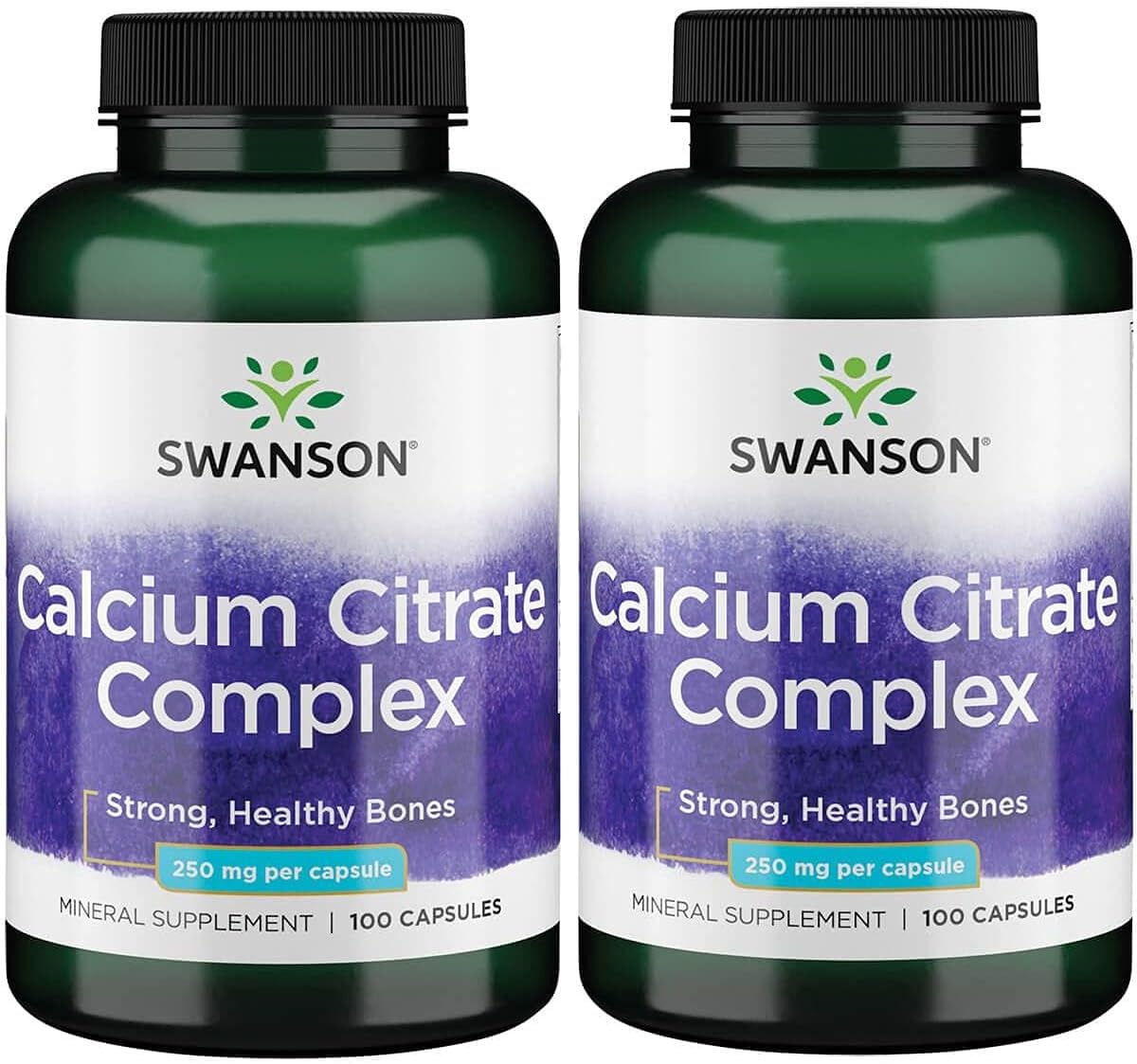 Swanson Calcium Citrate Complex Bone Muscle Nerve Health Blood Pressure Support Mineral Supplement 250 Mg Calcium (From Citrate & Carbonate) 100 Capsules 2 Pack