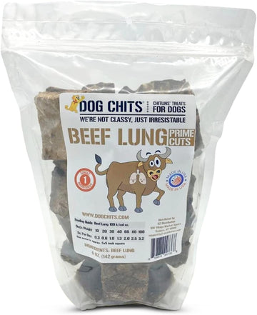 Dog Chits Beef Lung Prime Cuts Dog and Puppy Treats - All Natural Grain and Chemical Free Training Chews - High Protein and Low Fat - Supports Dental Health - Made in The USA - Large 5 oz Bag