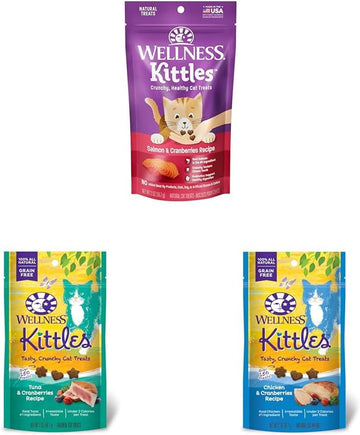 Wellness Crunchy Kittles Cat Treat Variety Pack: Grain-Free, Made With Natural Ingredients And Real Protein (Chicken, Salmon, Tuna Varieties)