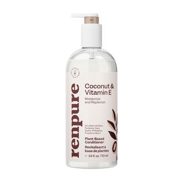 Renpure Plant Based Coconut And Vitamin E Moisturize And Replenish Conditioner - Ideal For Dry, Lifeless Hair - Leaves Hair Silky And Smooth - Paraben Free - Recyclable, Pump Bottle Design - 24 Fl Oz