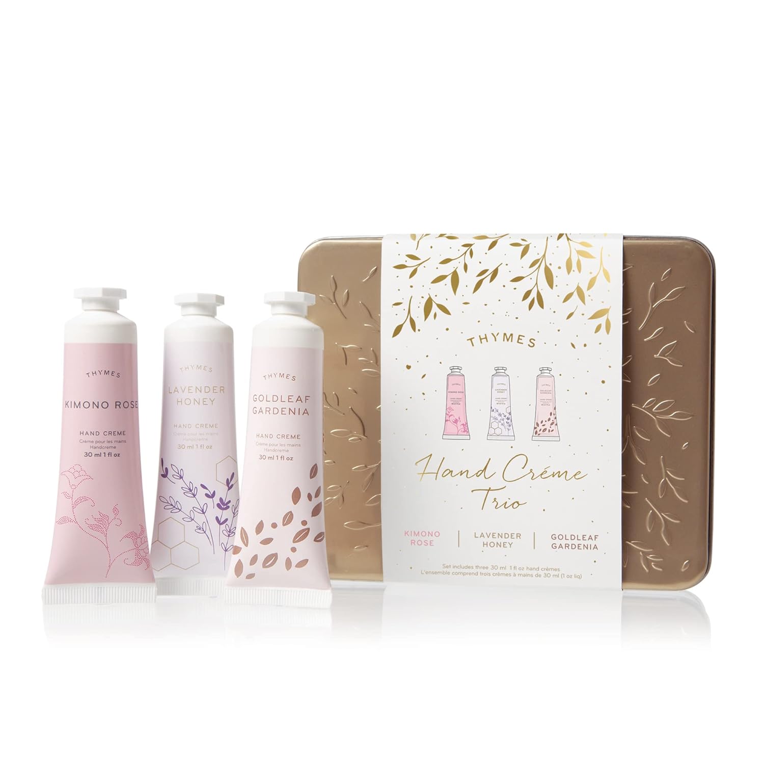 Thymes Hand Cream Trio Gift Set - Eucalyptus, Olive Leaf & Aqua Coralline - Body Skin Care Products With Vitamin E - Hand Moisturizer Set Includes Three Moisturizing Creams - 1 Oz Ea