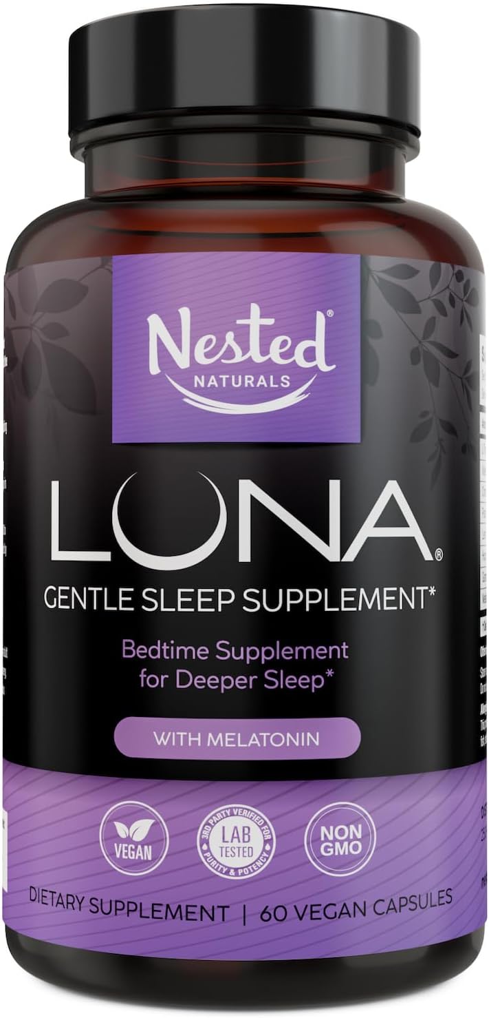 Luna Sleep Aid | Non-Habit Forming Natural Sleep Aid with Valerian Root, Melatonin, Chamomile, Lemon Balm, and More | Sleeping Pills for Adults with Naturally Sourced Ingredients - 60 Vegan Capsules