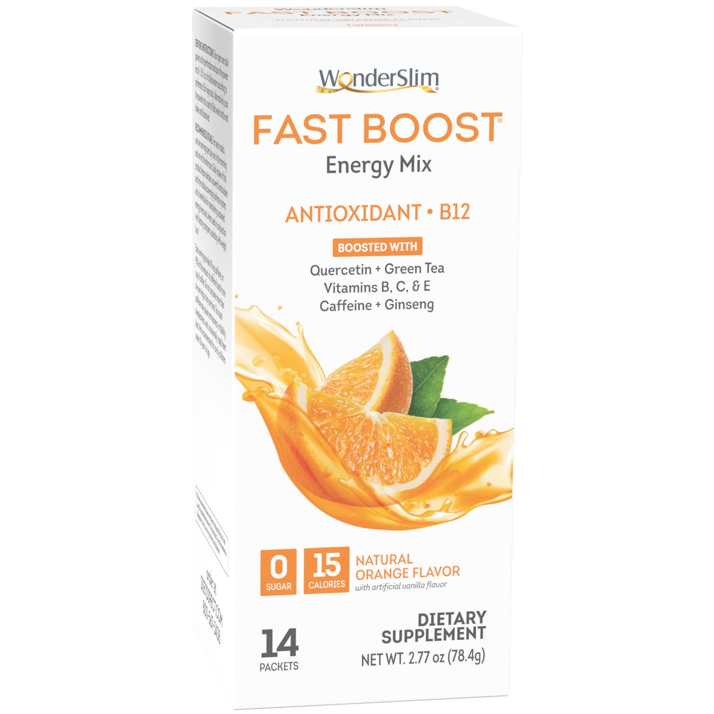 Wonderslim Fast Boost Energy Drink Mix With B12, Orange, Multivitamins, Antioxidants, No Sugar, Gluten Free, Keto Friendly & Low Carb (14Ct)