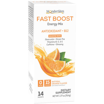 Wonderslim Fast Boost Energy Drink Mix With B12, Orange, Multivitamins, Antioxidants, No Sugar, Gluten Free, Keto Friendly & Low Carb (14Ct)