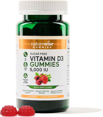 Naturewise Vitamin D3 5000 Iu Gummies - Sugar-Free Mixed Berry Flavor - Vitamin D Gummies For Adults, Supports Immunity, Muscle & Bone Strength - Gelatin-Free, Non-Gmo- 60 Gummies[1-Month Supply]