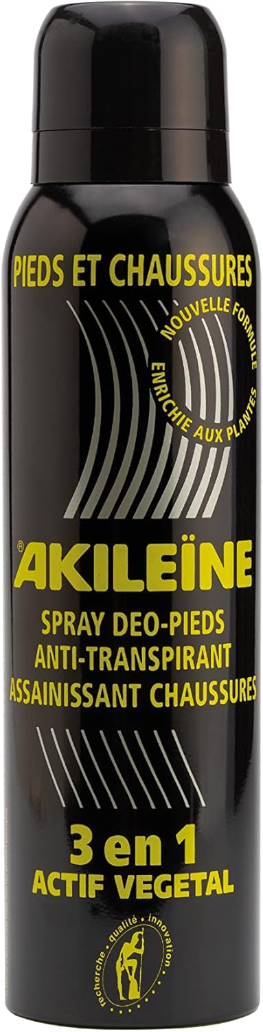 AKILEÏNE® – Black Spray 3 in 1 – Triple Action Feet and Footwear – Deodorization, Regulation of Breath, Microbial Protection – Format 150 ml