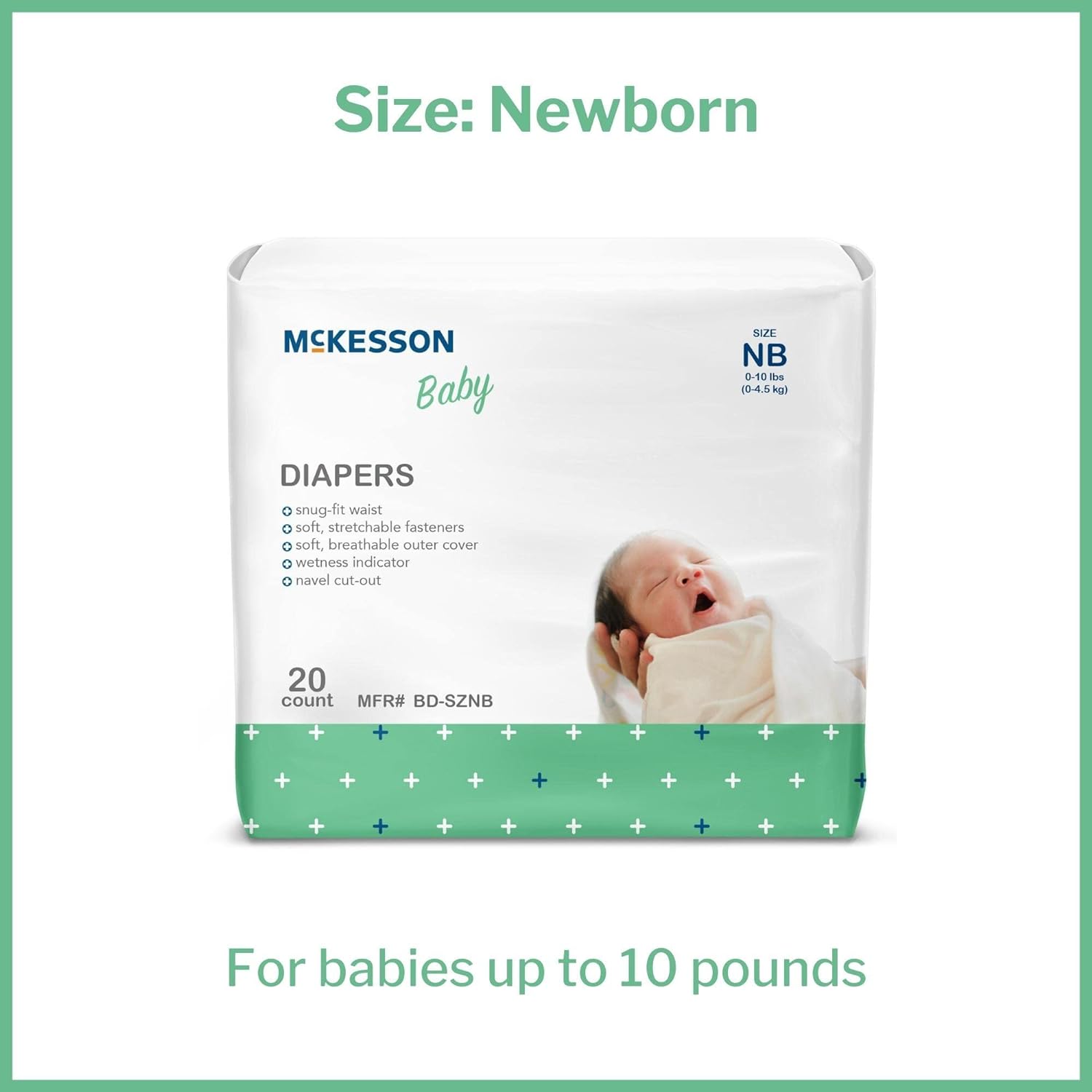 McKesson Baby Diapers for Newborns - Disposable, Breathable, Navel Cut-Out - 0 to 10 lbs, 20 Count, 1 Pack