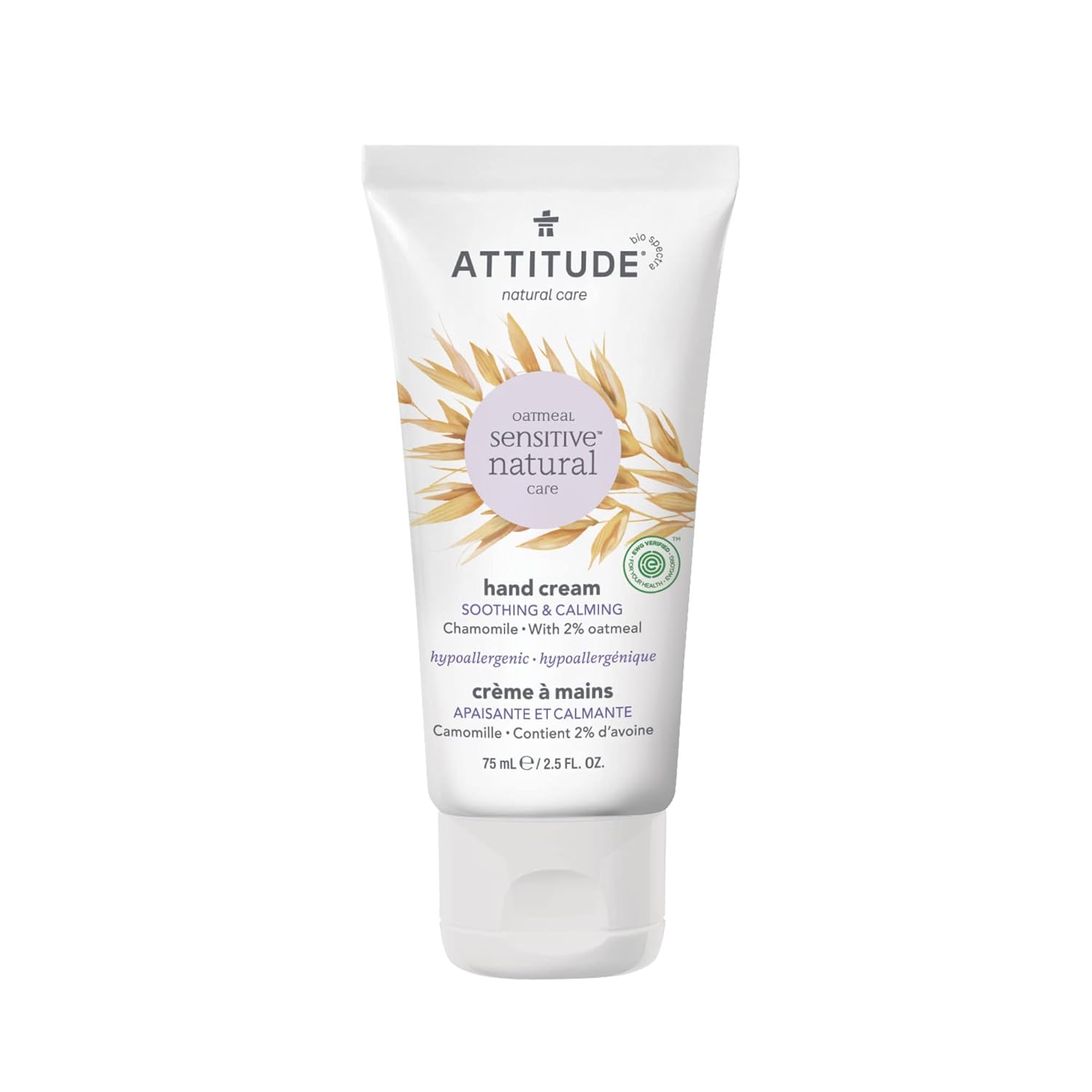 Attitude Hand Cream For Sensitive Skin With Oat, Ewg Verified, Dermatologically Tested, Vegan, Chamomile, 2.5 Fl Oz