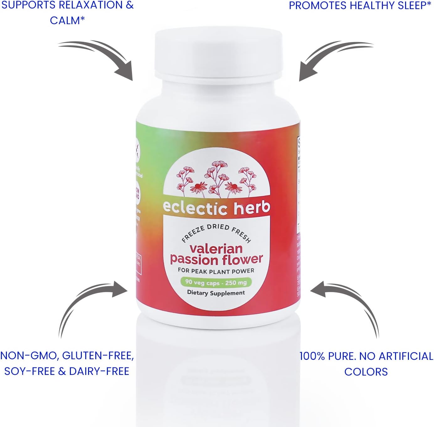 Eclectic Institute Raw Fresh Freeze-Dried, Valerian Passion Flower, 250 mg, 90 Non-GMO Veggie Caps : Health & Household