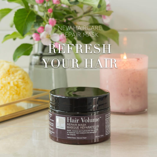 New Nordic Hair Volume Repair Mask - Promote Hair Growth For Dry Damaged Hair - Coconut & Castor Oil - Balance, Volumise & Strengthen - 300 Ml Jar