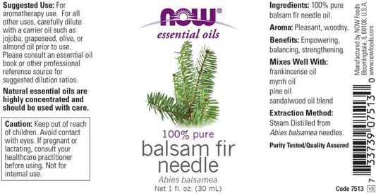 Now Essential Oils, Balsam Fir Needle Oil, Woodsy Aromatherapy Scent, Steam Distilled, 100% Pure, Vegan, Child Resistant Cap, 1-Ounce