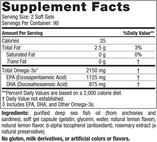 Nordic Naturals Ultimate Omega 2X, Lemon avor - 180 Soft Gels - 2150 mg Omega-3 - High-Potency Omega-3 Fish Oil with EPA & DHA - Promotes Brain & Heart Health - Non-GMO - 90 Servings