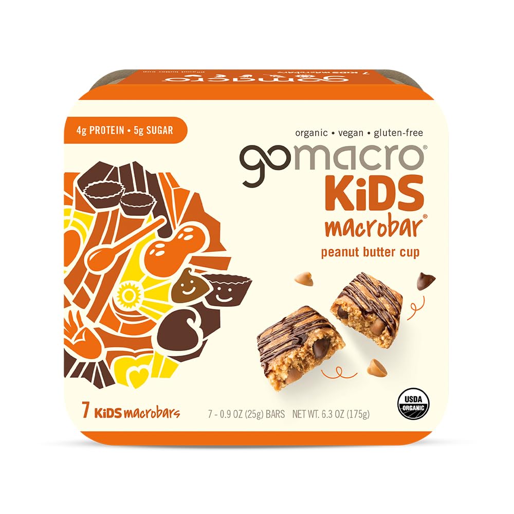 Gomacro Kids Macrobar Organic Vegan Snack Bars - Peanut Butter Cup (0.90 Ounce Bars, 7 Count) (Packaging May Vary)