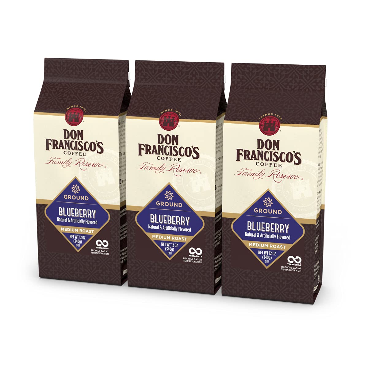 Don Francisco's Blueberry Flavored Ground Coffee, 100% Arabica - 3 X 12 Ounce Bags