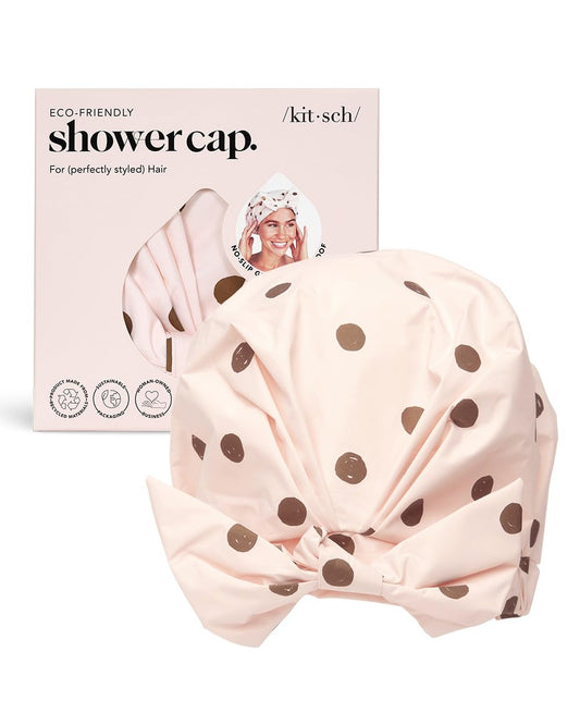 Kitsch Luxury Shower Cap for Women Waterproof - Reusable Shower Cap, Hair Cap for Shower, Waterproof Hair Shower Caps for Long Hair, Non-Slip Cute Shower Cap One Size, Chic Shower Bonnet - Blush Dot