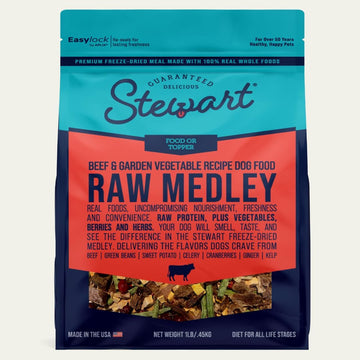 Stewart Raw Medley Freeze Dried Dog Food, Beef & Garden Vegetable Recipe, 1 Pound Bag, Made With Real Whole Foods And Raw Protein