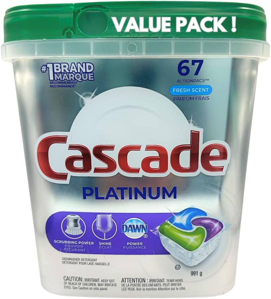 Cascade Platinum Dishwasher Detergent Pods, Fresh Scent - 67 Count Pack for Sparkling Clean Dishes