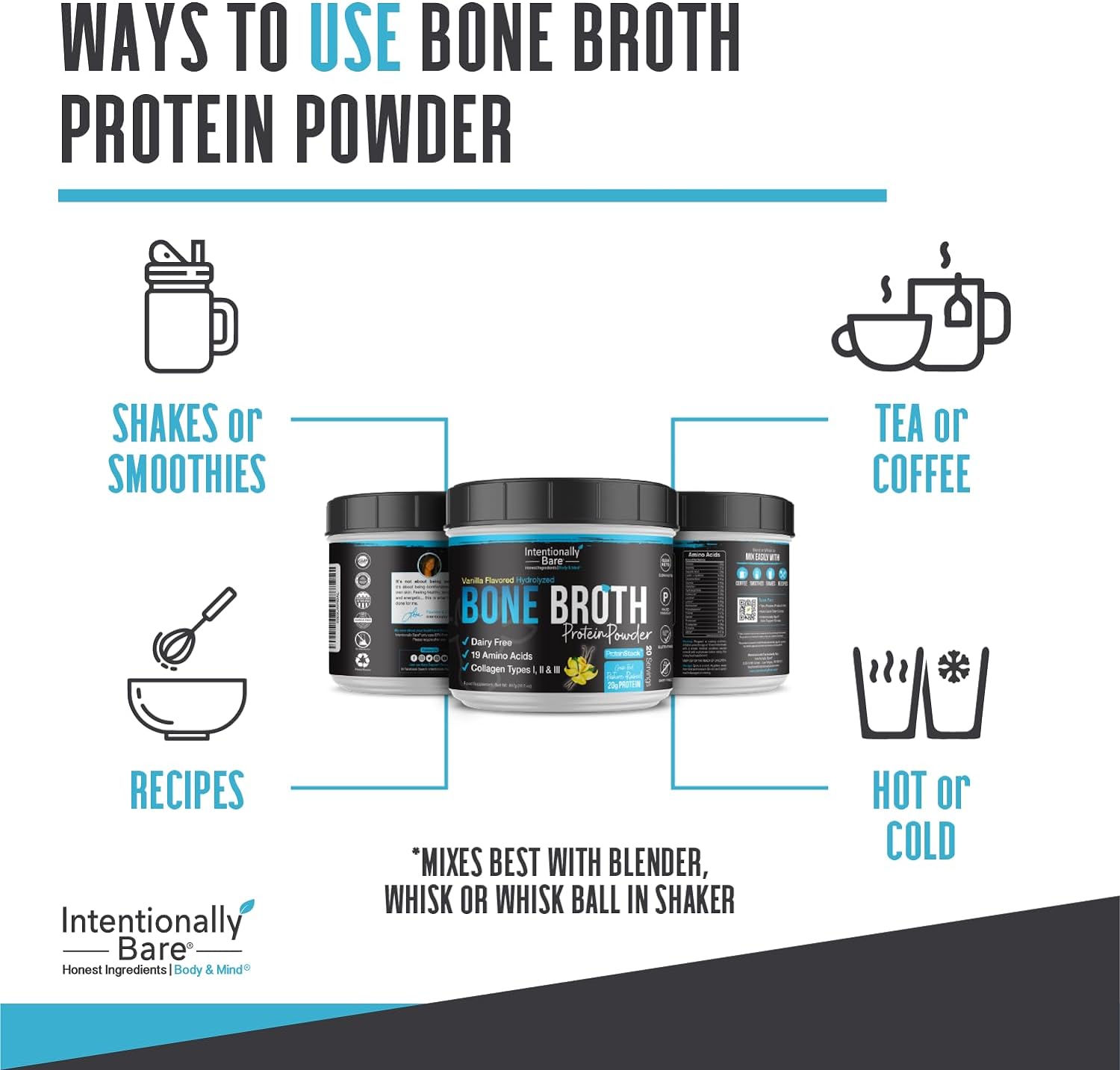 Intentionally Bare Vanilla Bone Broth Protein Powder - 20g Protein - C