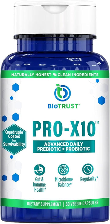 Biotrust Pro-X10 2.0 Probiotic Supplement - Probiotics For Digestive Health With Prebiotics - Immune System Support And Gi Health - Free From Gluten, Soy And Dairy, Non Gmo - 60 Capsules