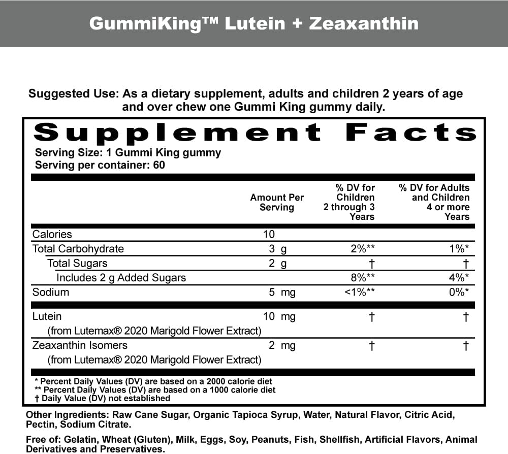 Gummi King Lutein + Zeaxanthin Gummi (Dietary Supplement), Natural Mango, 60 Count : Health & Household