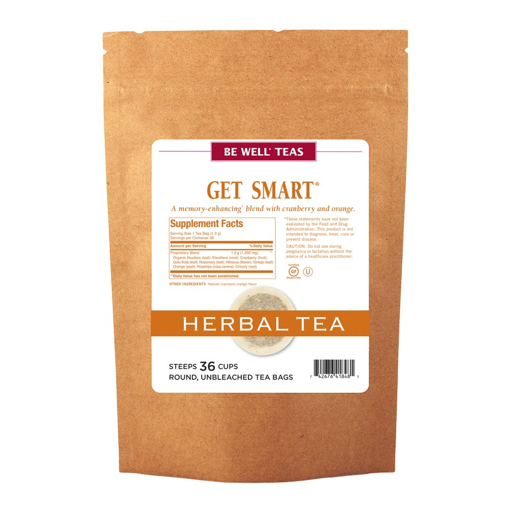 The Republic Of Tea Be Well Teas No. 16, Get Smart Herbal Tea For Memory/Focus, Refill Pack Of 36 Tea Bags