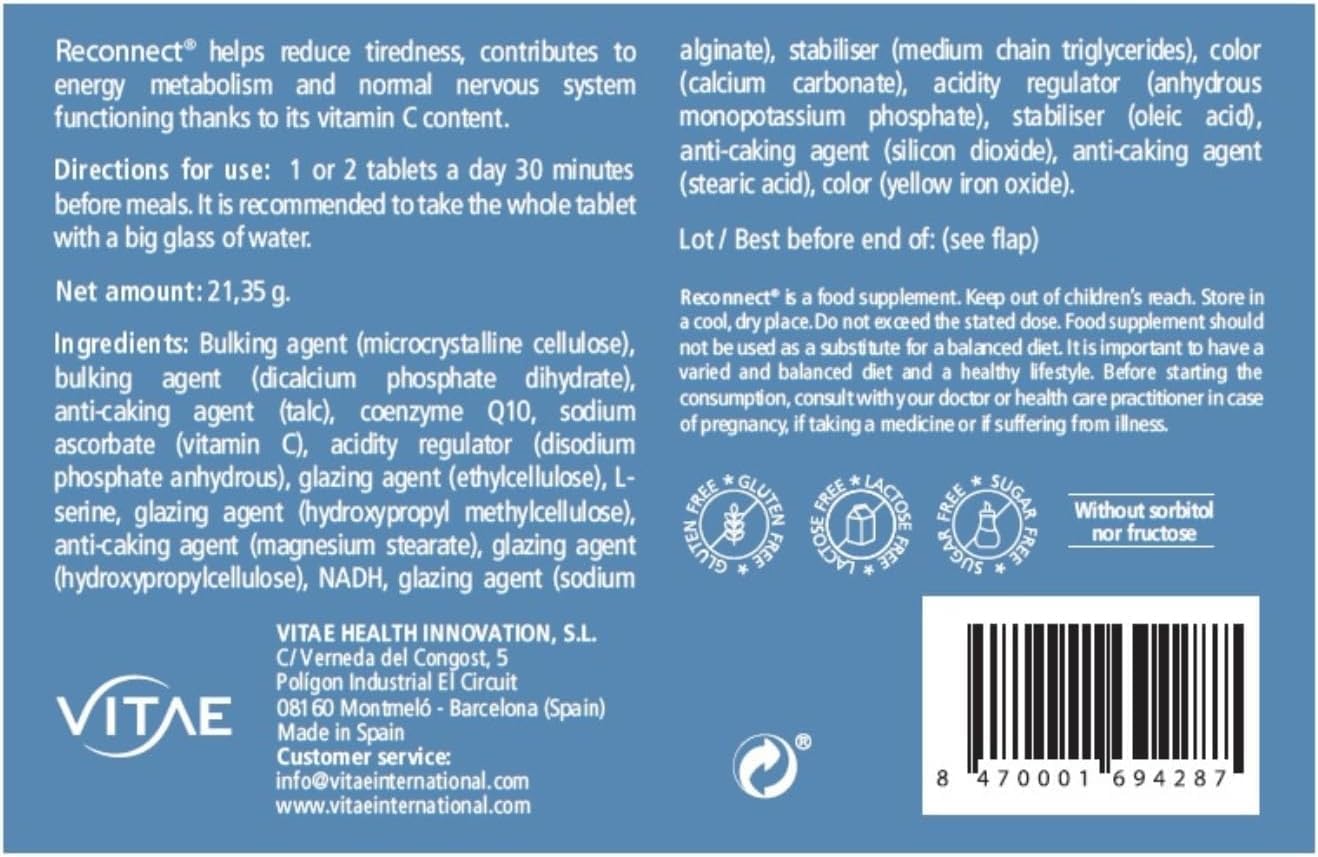 Vitae ReConnect | NADH, CoQ10, Serine, Vitamin C | Energy | Improve Performance | Memory | Mental Fatigue | Focus and Concentration | 30 tablets : Amazon.co.uk: Health & Personal Care