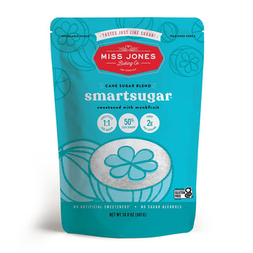 Miss Jones Baking SmartSugar - Cane Sugar Blend Sweetened with Monkfruit - 1:1 Healthy Sugar Substitute, 50% Less Sugar, Plant-Based, No Artificial Sweeteners, Paleo, Gluten Free (Pack of 1)