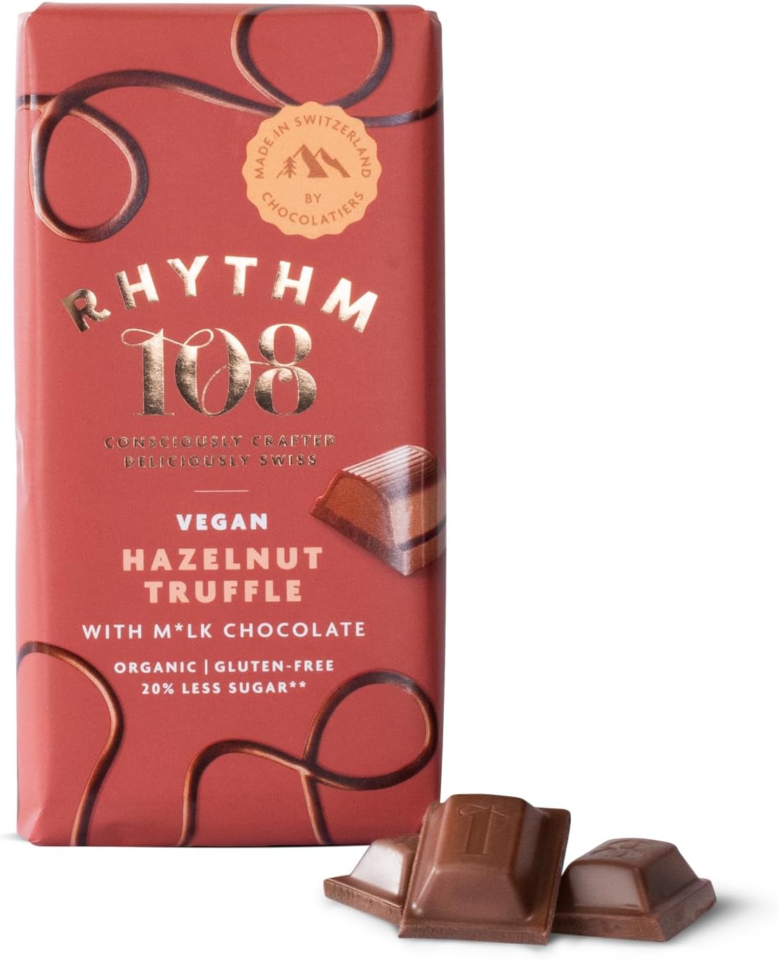 Rhythm 108 Swiss Vegan Organic Hazelnut Truffle Bar With M'Lk Chocolate 100G