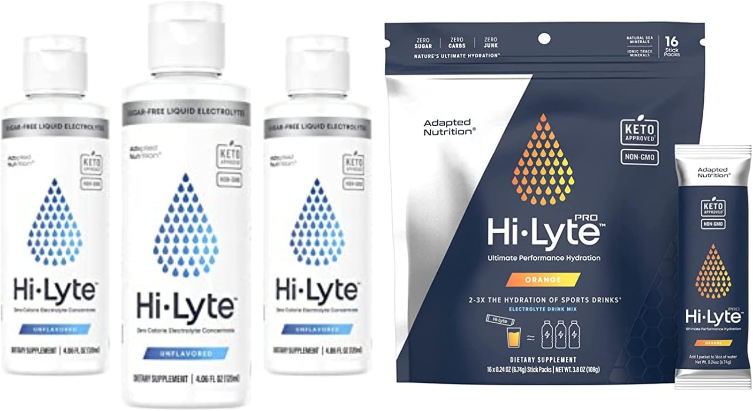 Hi-Lyte Pro Hydration Packets, 16 Individual Drink Packets | Orange | Hi-Lyte Electrolyte Concentrate For Immune Support, Rapid Hydration (3 Bottles) 144 Servings