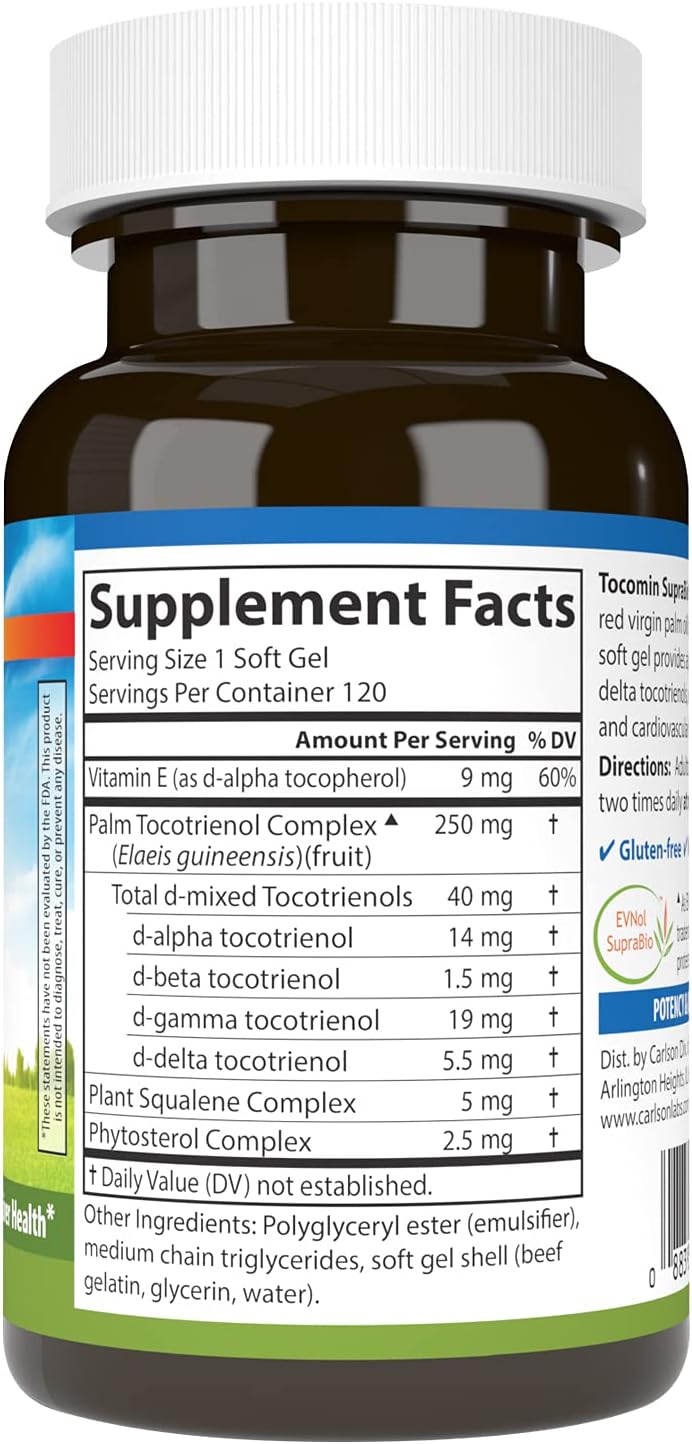 Carlson - Tocomin SupraBio, Bio-enhanced Tocotrienol Complex, Supports Healthy Brain & Cardiovascular System, 120 soft gels