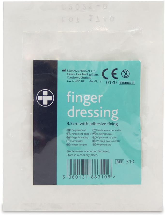 Reliance Medical Small Finger Dressing with Adhesive Fixing, Peelable Tab, Sticky Patch, Stretch Bandage and Adhesive Strip Tab, 3.5 cm, Full-Length Protection, (10 Pieces) : Amazon.co.uk: Health & Personal Care
