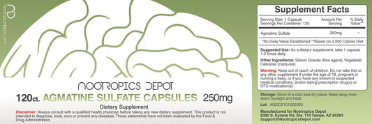 Nootropics Depot Agmatine Sulfate Capsules | 250mg | 120 Count | Energ