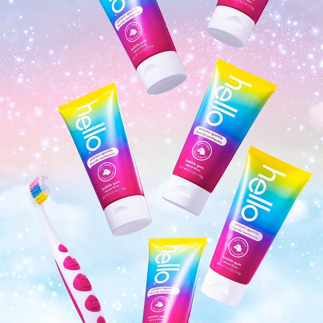 hello Variety (Unicorn, Strawberry, Dragon) Fluoride Kids Toothpaste, Anticavity, Natural Flavors, Vegan, SLS Free, Gluten Free, Ages 2+, 4.2 Ounce (Pack of 3) : Health & Household